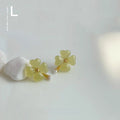 Forest Style Resin Pearl Flower Stud Earrings Silver Plated Pin Minimalist Leaf Design