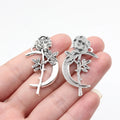 42x22mm 3.3g Antique Silver Zinc Alloy Moon Rose Flower Charm Pendant for DIY Necklace Jewelry