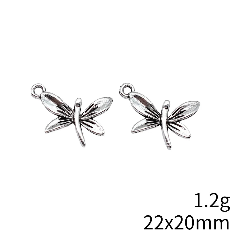 22x20mm 1.2g Antique Silver Zinc Alloy Dragonfly Charm Pendant for Necklace Bracelet Making