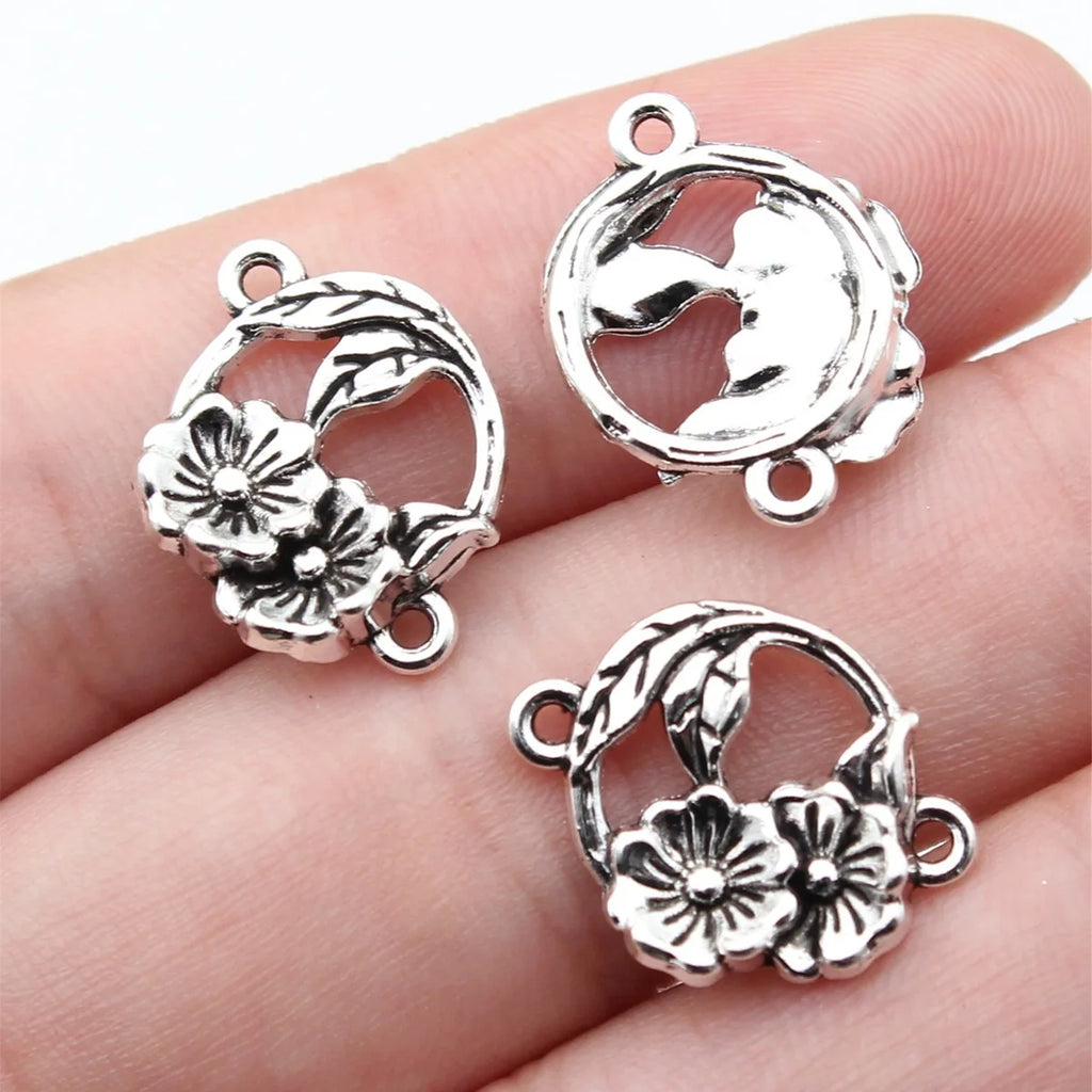 18x14mm 1.3g Antique Silver Zinc Alloy Flower Connector Charm for Bracelet Necklace DIY Jewelry
