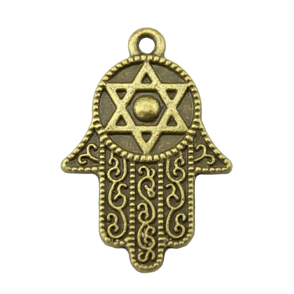 28x19mm 3.5g Multi-Color Zinc Alloy Star of David Hamsa Hand Charm Pendant for DIY Jewelry Making