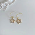 14K Gold Plated Copper Micro Pave Zircon Five Point Star Drop Earrings French Vintage Jewelry