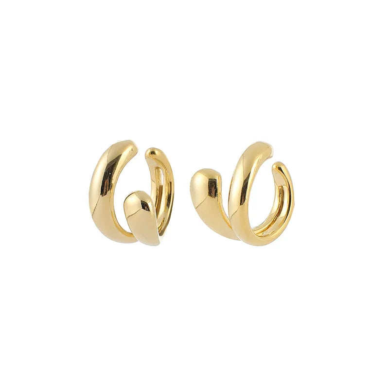 Luxury Irregular Double Layer Alloy Ear Cuff Hoop Stud & Clip On No Piercing Minimalist Earrings