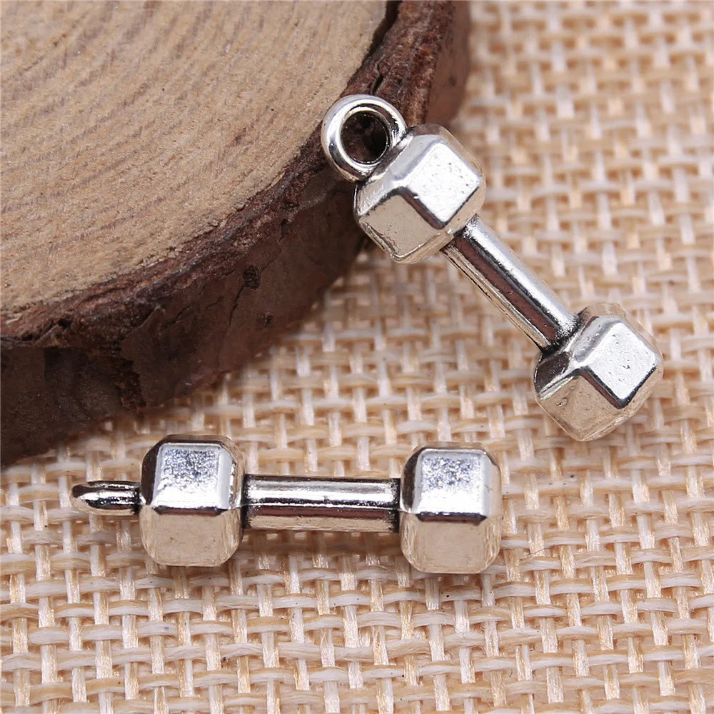 21x6x6mm 2.1g Multicolor Zinc Alloy Dumbbell Charm Pendant for DIY Fitness Necklace Bracelet Making