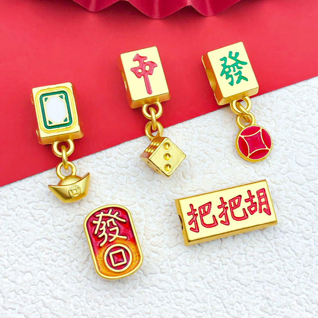 Zinc Alloy Antique Gold Mahjong Yuanbao Spacer Beads for DIY Bracelet Necklace