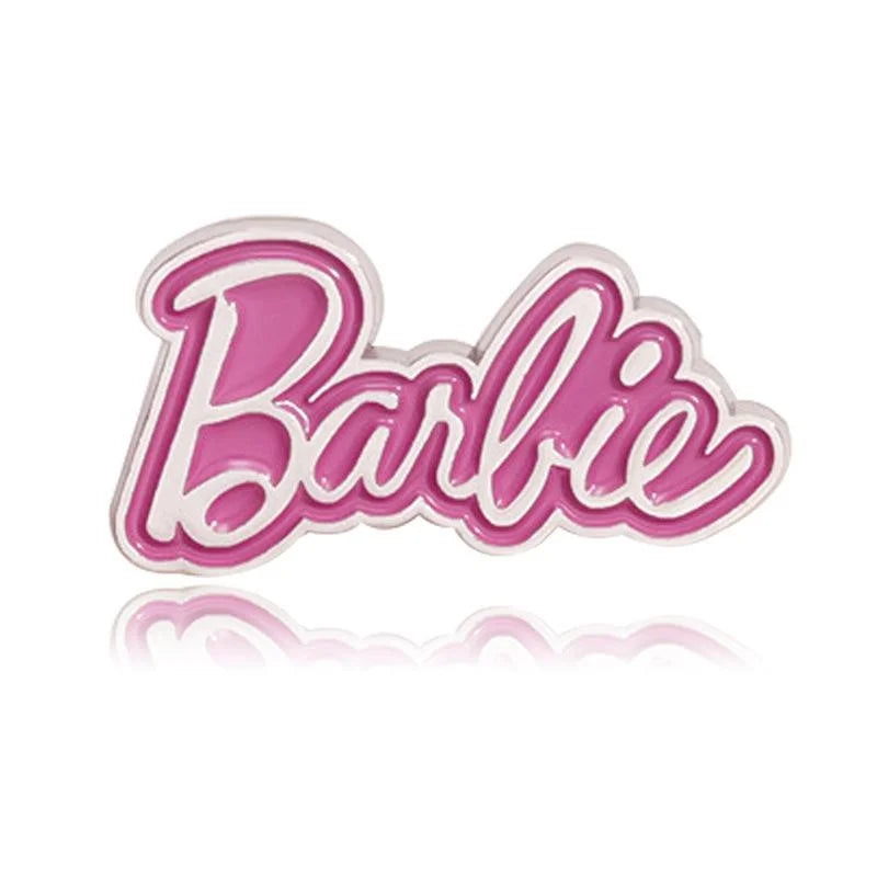 Cute Pink Script Letter Enamel Alloy Brooch, Movie Cartoon Style Metal Lapel Pin Corsage Suit Accessory Gift