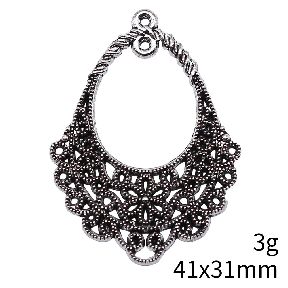 41x31mm 3g Antique Silver Zinc Alloy Geometric Flower Earring Connector Charms for DIY Earrings