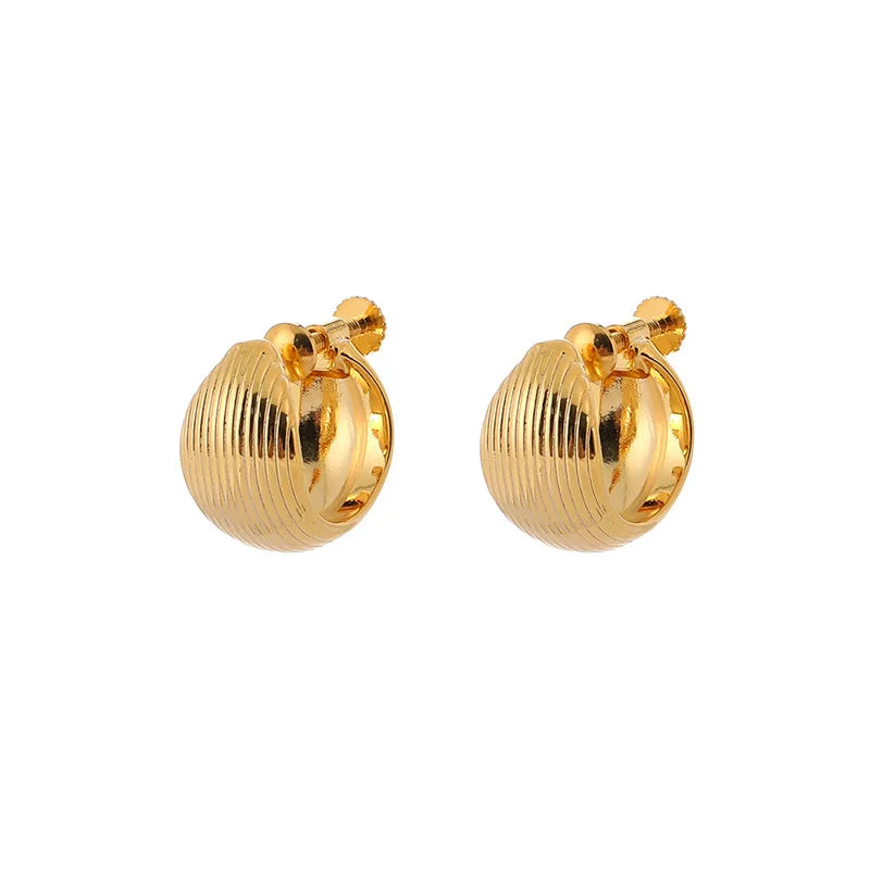 Vintage Gold Alloy Ribbed Hoop Huggie Stud & Clip On No Piercing Minimalist Ear Cuff Earrings