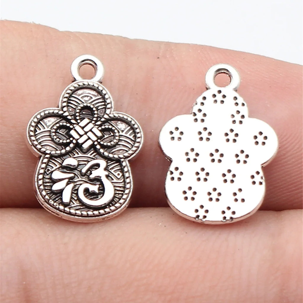 16x11mm 0.84g Antique Silver Zinc Alloy Chinese Fu Character Charm Pendant for DIY Jewelry Making