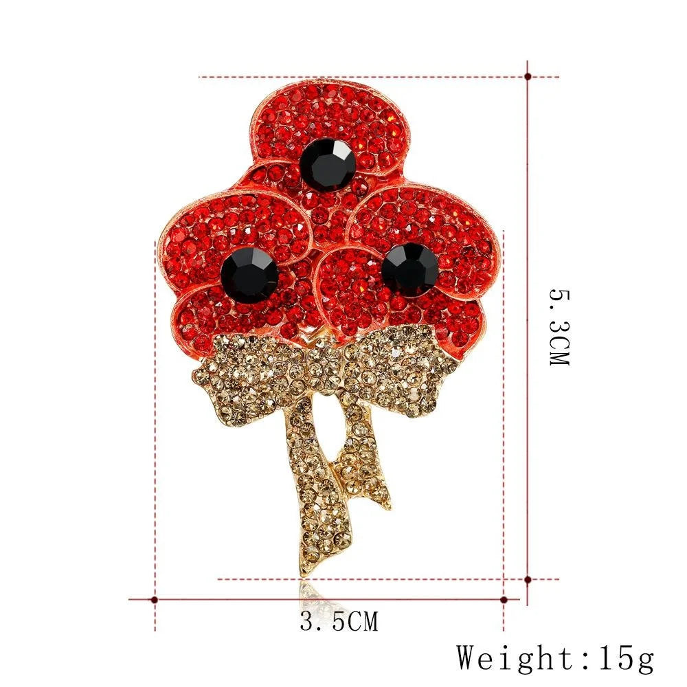 Elegant Rhinestone Poppy Flower Bouquet Brooch Red Blue Crystal Lapel Pin Corsage Suit Accessory Gift