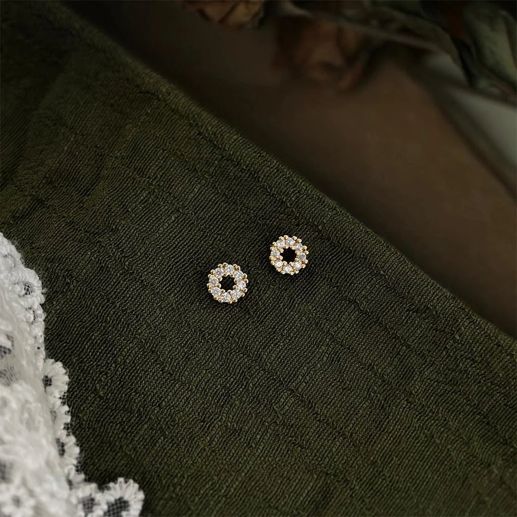 Mini Minimalist Copper Micro Pave Zircon Round Geometric Stud Earrings For Women