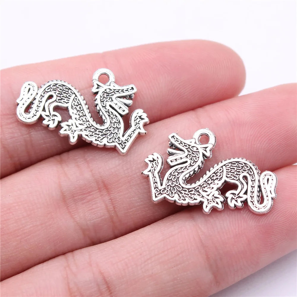 26x16mm 2.2g Antique Silver Zinc Alloy Dragon Charm Pendant for Animal Theme DIY Jewelry Making