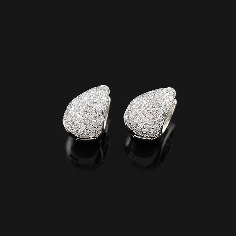 Elegant Teardrop Micro Pave Zircon Stud & Clip On No Piercing Light Luxury Commuter Earrings