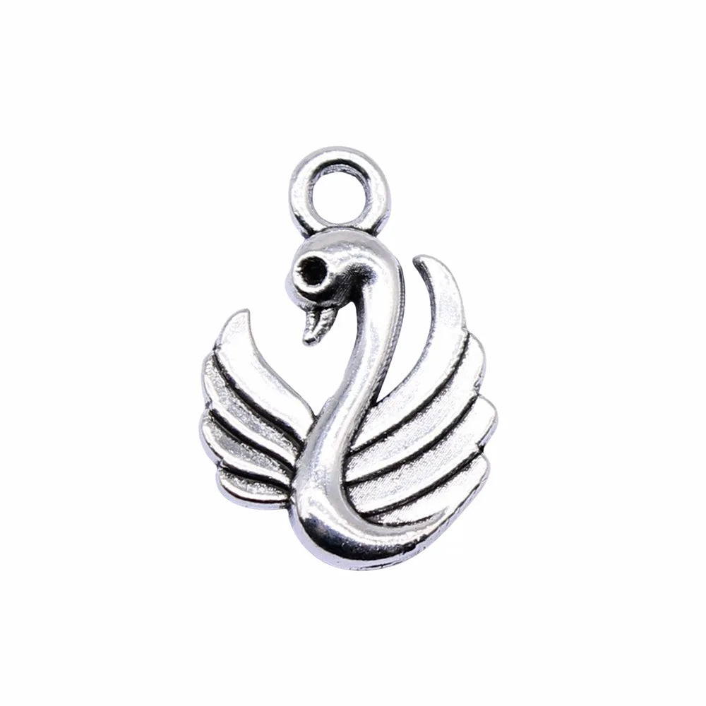 17x12mm 1g Antique Silver Zinc Alloy Swan Charm Pendant for DIY Necklace Bracelet Jewelry Making