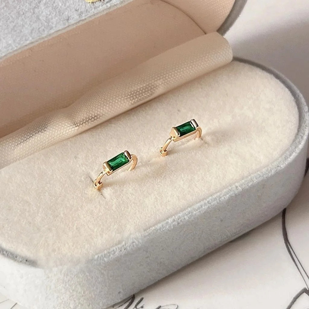 Minimalist Copper Green Rectangular Zircon Stud Earrings Micro Pave Geometric Daily Jewelry