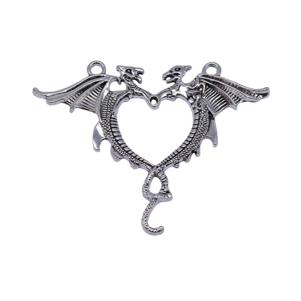 63x51mm 6.6g Antique Silver Zinc Alloy Gothic Flying Dragon Heart Charm Pendant for DIY Jewelry Making