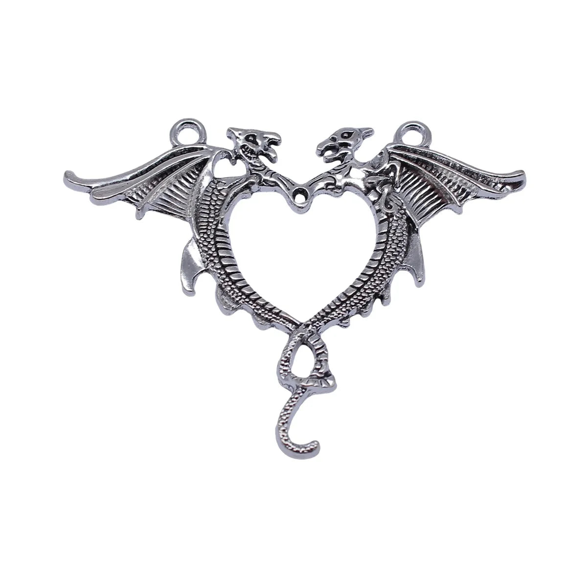 63x51mm 6.6g Antique Silver Zinc Alloy Gothic Flying Dragon Heart Charm Pendant for DIY Jewelry Making