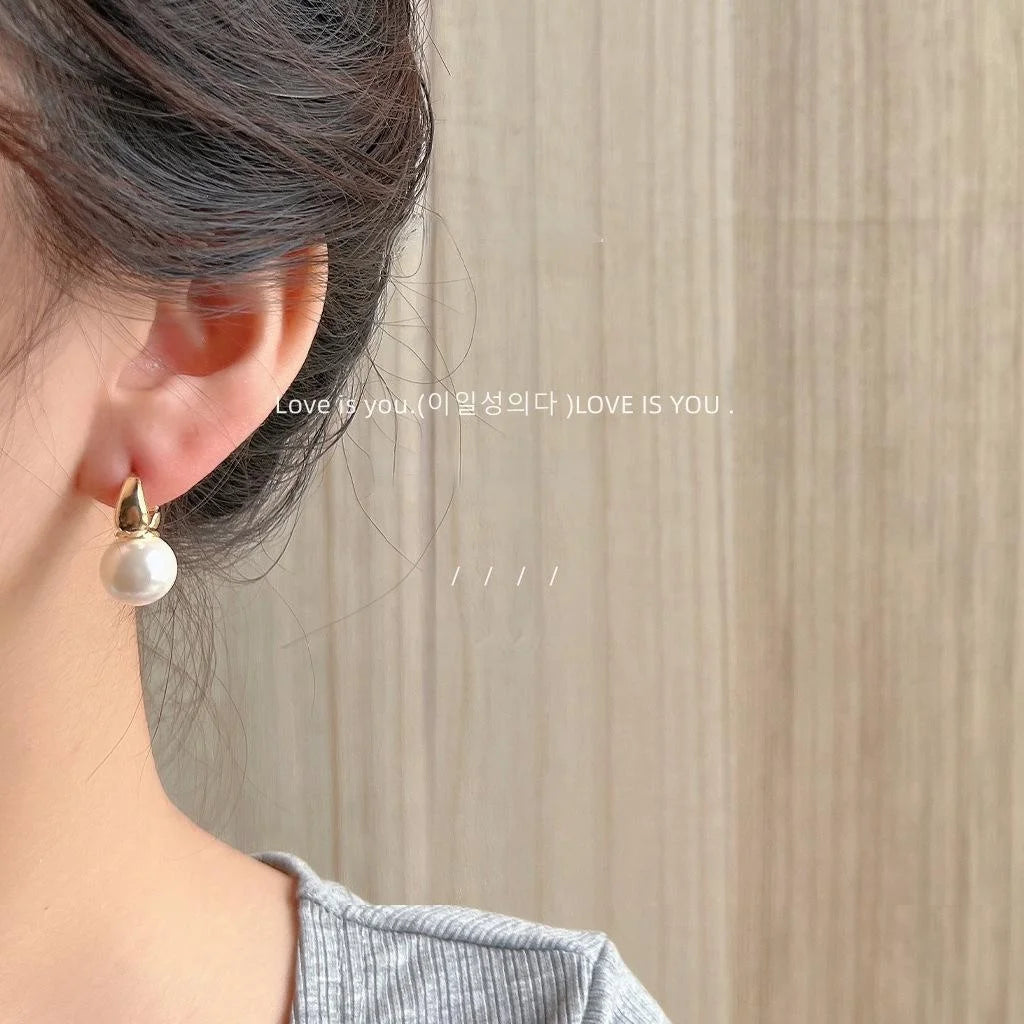 14K Gold Plated Copper Glass Pearl Drop Earrings Minimalist Geometric Hoop Line Luxury Style