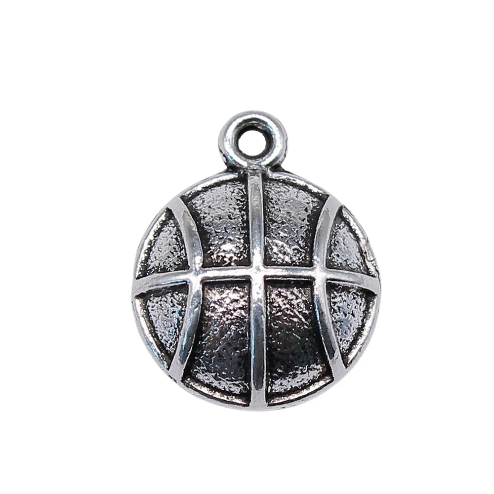 17x13mm 2g Antique Silver Zinc Alloy Basketball Charm Pendant for DIY Sports Jewelry Making