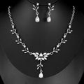 Elegant Silver Alloy Leaf Vine Teardrop Crystal Earrings And Necklace Jewelry Set For Bridal Wedding Party