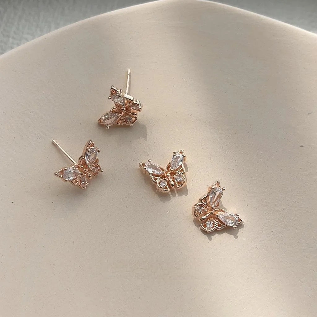Mini Micro Pave Zircon Butterfly Copper Stud Earrings For Women Sweet Minimalist Jewelry