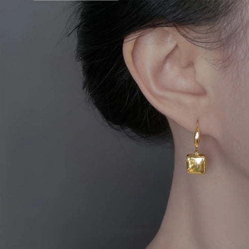Premium Thick Real Gold Plated Eco Copper Square Geometric Minimalist Drop Earrings
