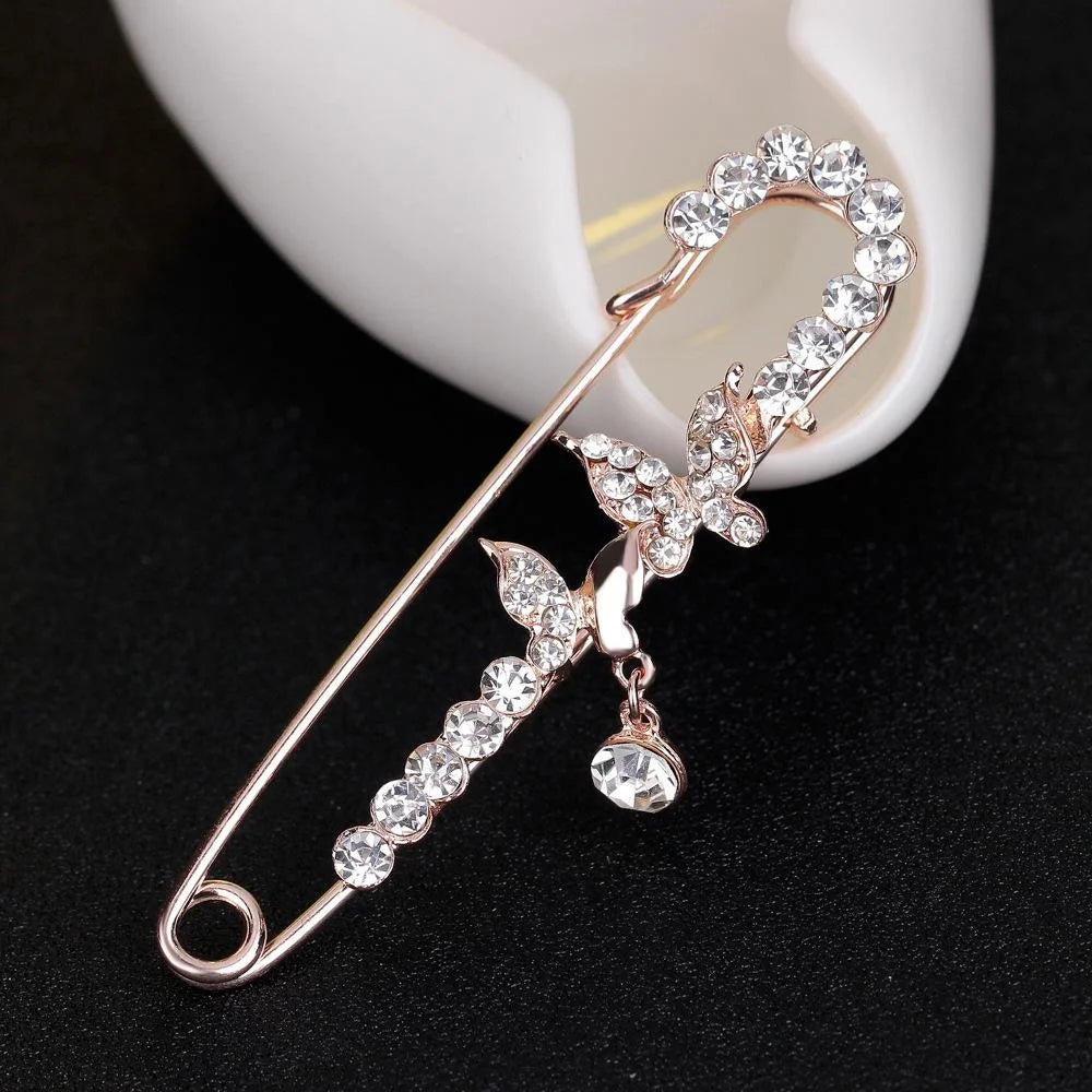 Luxury Double Butterfly Rhinestone Brooch Copper Alloy Zircon Lapel Pin Elegant Scarf Buckle Suit Accessory