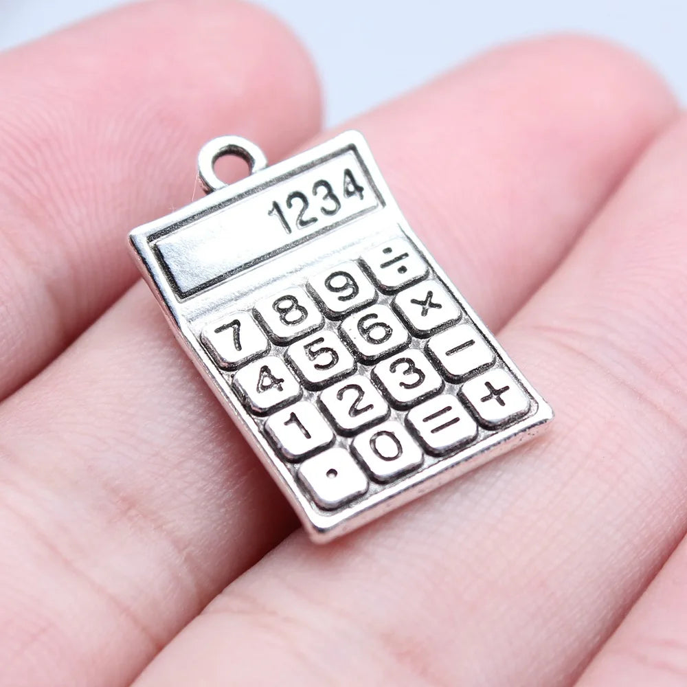 15x24mm 3.4g Antique Silver Zinc Alloy Calculator Charm Pendant for DIY School Jewelry Making