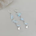 Copper Glass Crystal Aquamarine Tassel Drop Earrings Geometric Fresh Vacation Style
