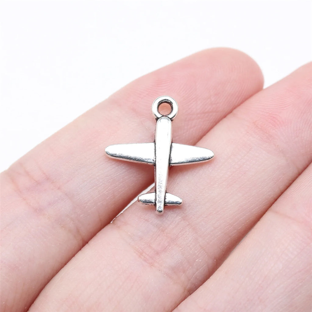 18x16mm 0.87g Antique Silver Zinc Alloy Airplane Charm Pendant for DIY Necklace Bracelet Making