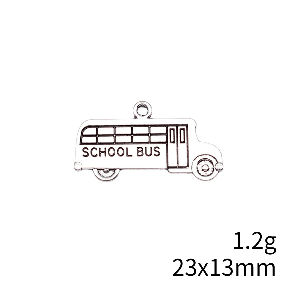 23x13mm 1.2g Antique Silver Zinc Alloy School Bus Charm Pendant for DIY Bracelet Necklace Making