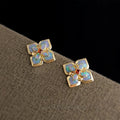 Light Luxury Enamel Drip Glaze Floral Geometric Copper Stud Earrings