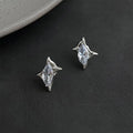 Sweet Cool Copper Micro Pave Zircon Starburst Rhombus Stud Earrings Minimalist Metallic Style