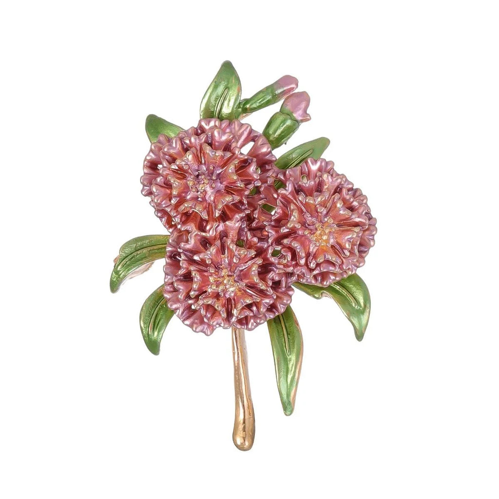 Elegant Red Daisy Flower Bouquet Enamel Brooch With Green Leaves, Women's Lapel Pin Corsage Suit Accessory