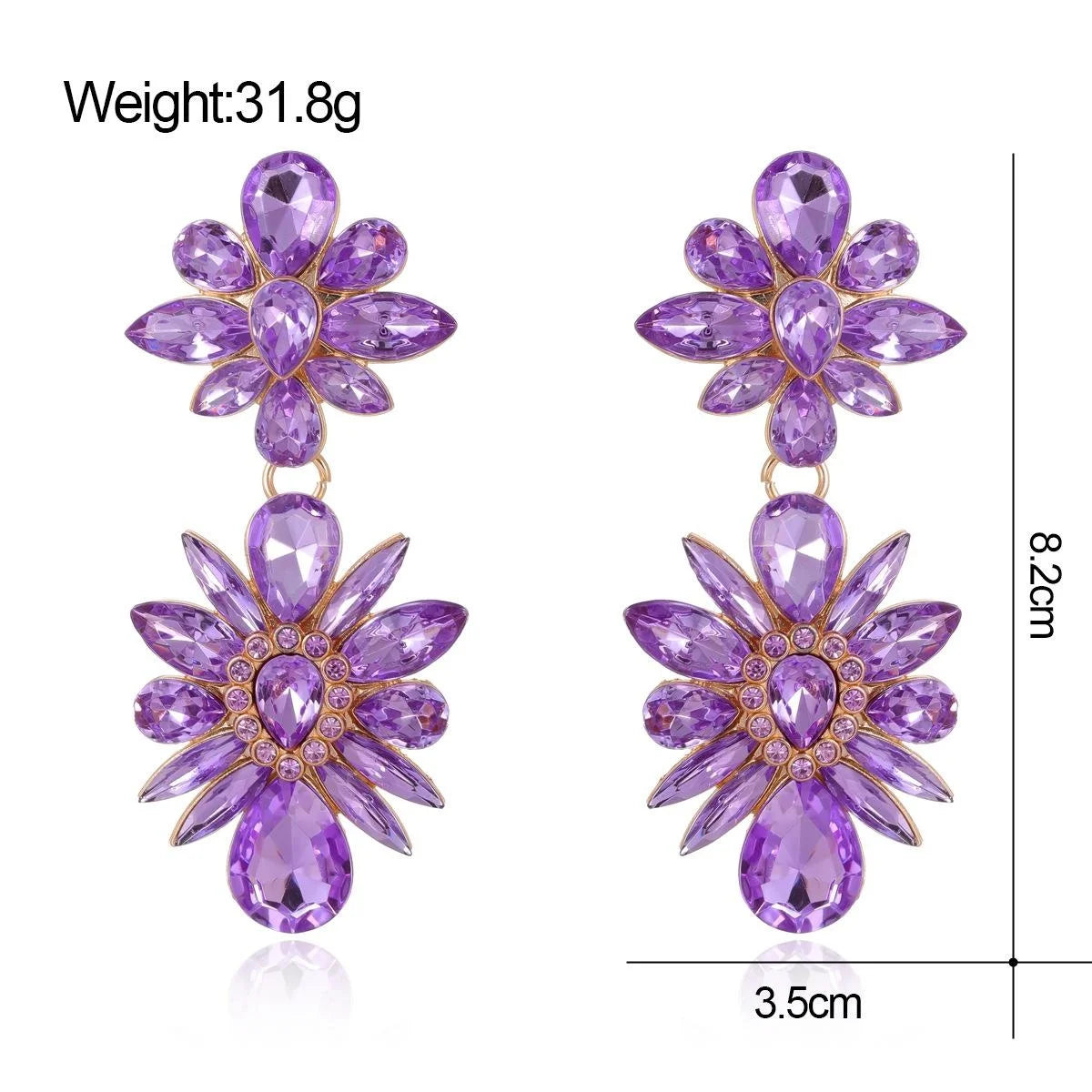 Luxury Purple Rhinestone Crystal Flower Alloy Drop Earrings For Women Wedding Party Banquet Jewelry Gift