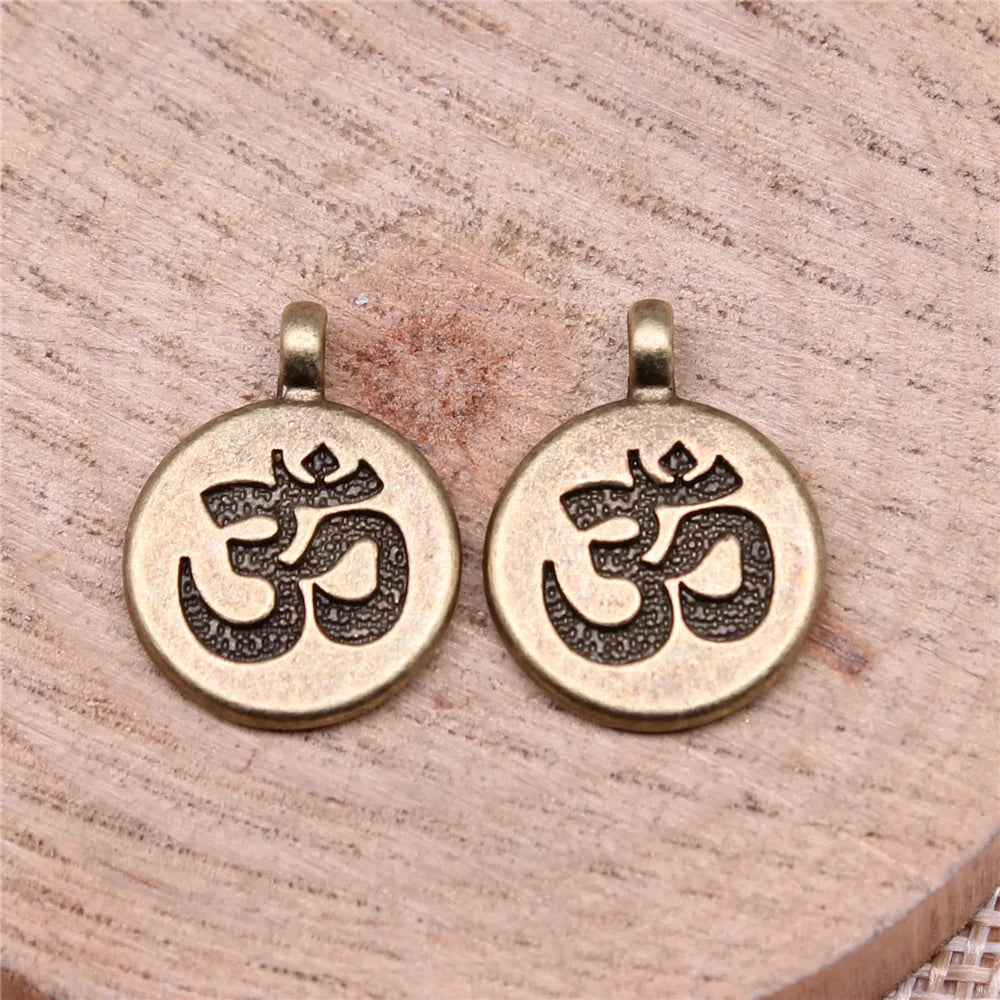 19x15mm 1.8g Multicolor zinc alloy Round OM Symbol Double Sided charm pendant for DIY bracelet necklace making