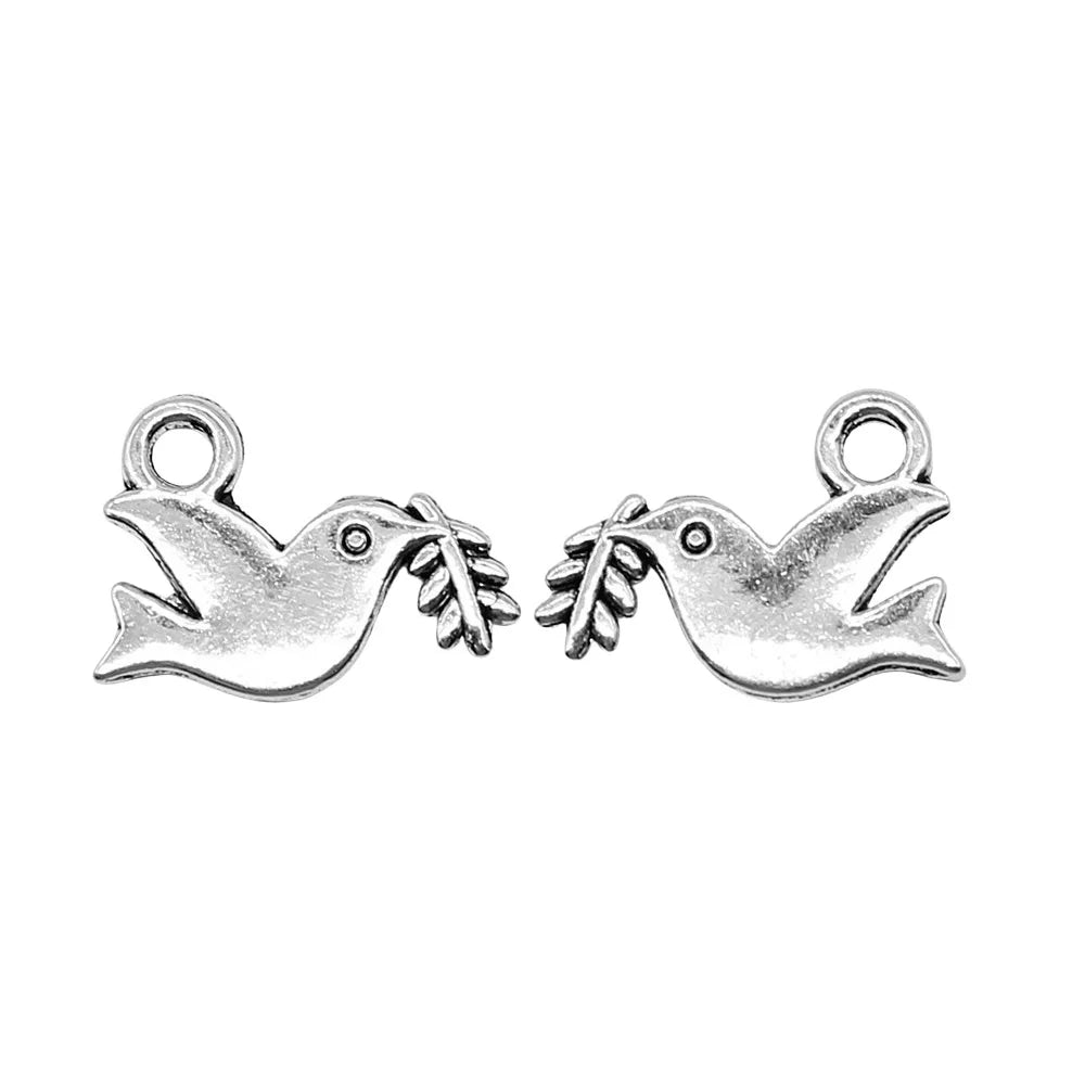 13x16mm 0.8g Multicolor Zinc Alloy Dove Olive Branch Charm Pendant for DIY Peace Theme Jewelry