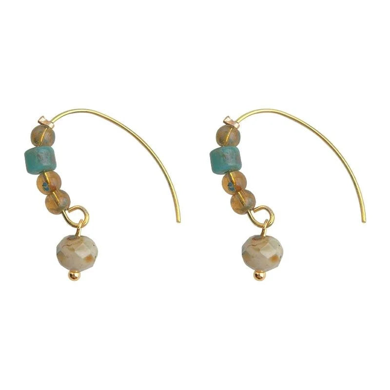 Vintage Liuli Glass Geometric Drop Earrings For Women, Round Square Minimal Commuter Jewelry