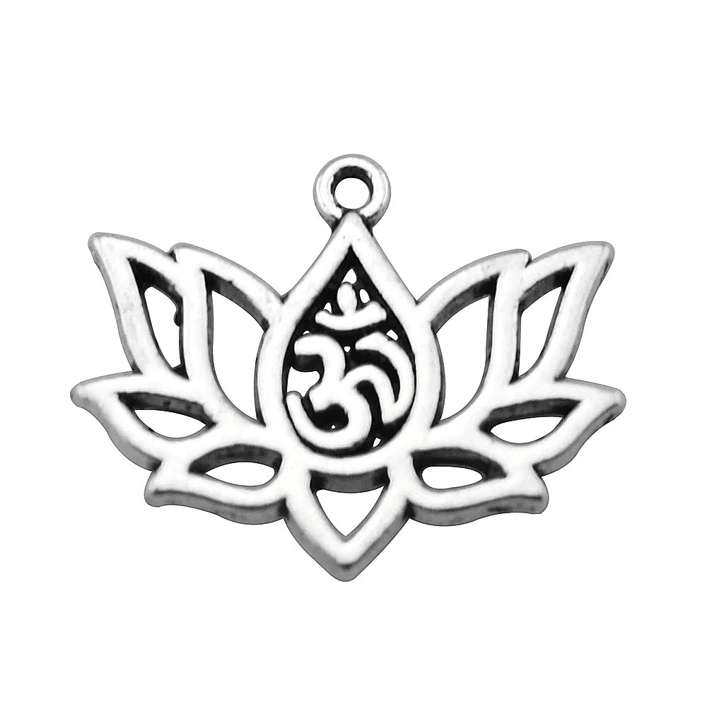 21x17mm 1.3g Antique Silver Zinc Alloy Lotus Yoga OM Charm Pendant for DIY Spiritual Jewelry Making