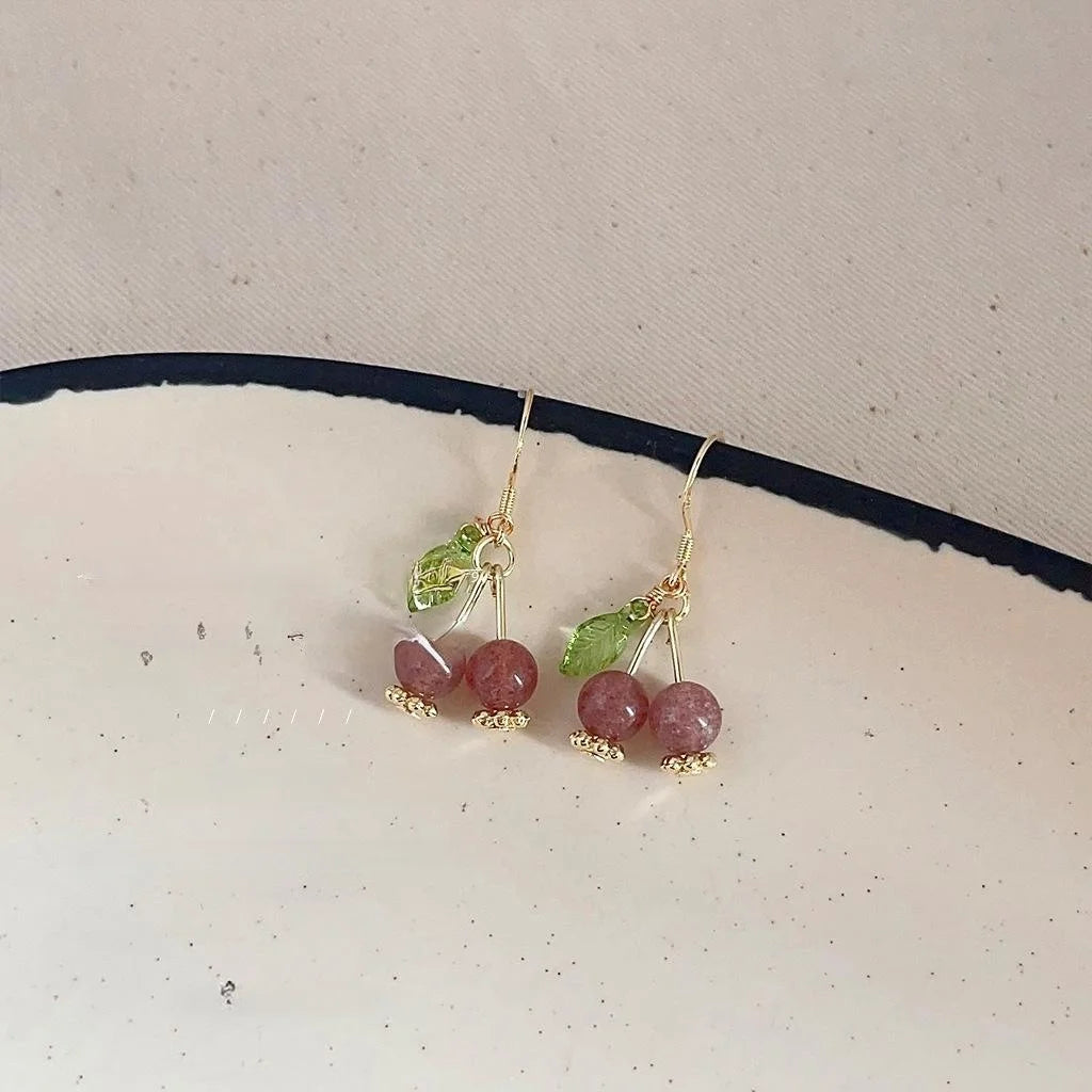Handmade Green Floral Leaf Tassel Heart Copper Drop Earrings Forest Style Sweet