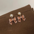 Princess Style Pink Pearl Bow Drop Earrings Copper Handmade Knot Elegant Cute Jewelry