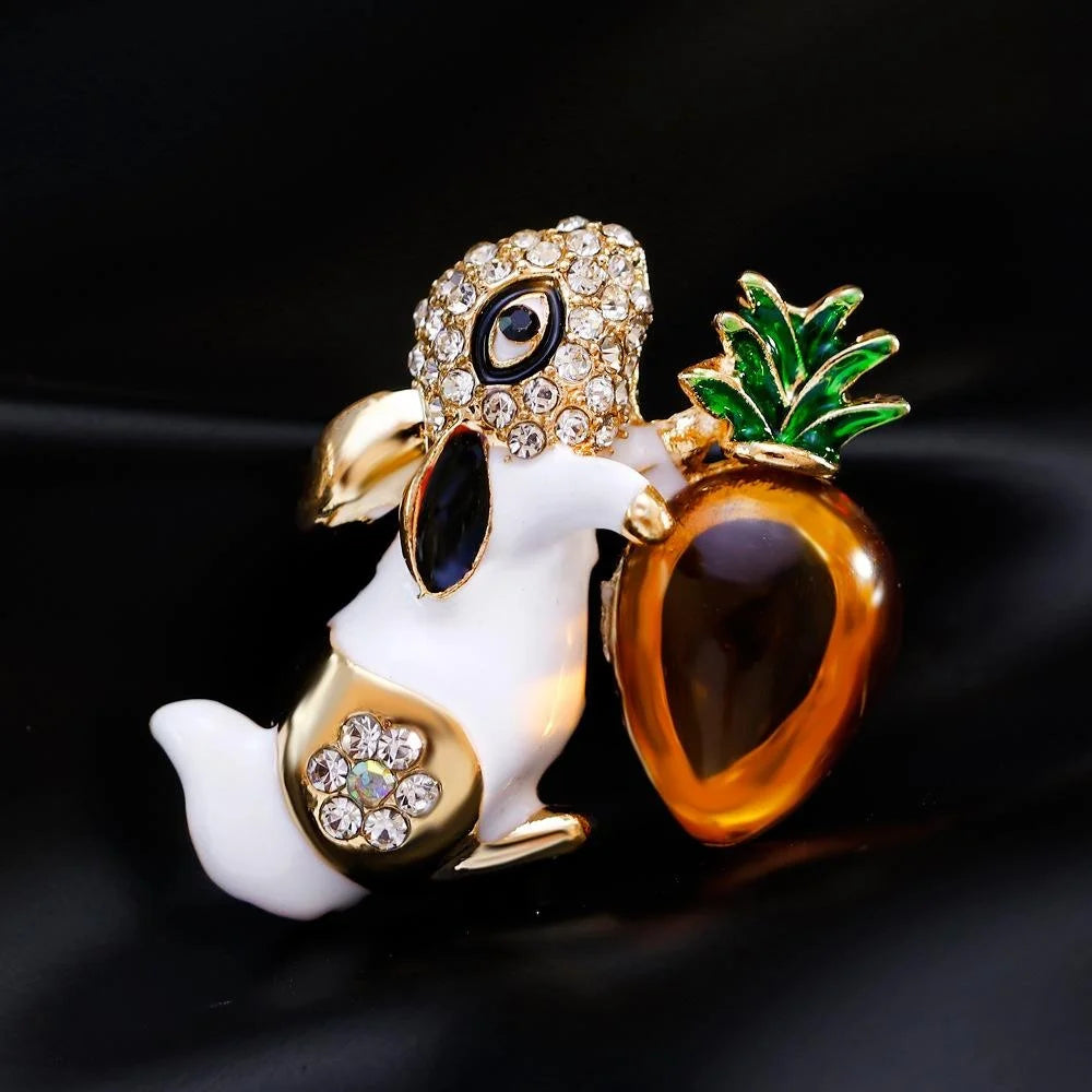 Cute Cartoon Rabbit Brooch With Rhinestone Enamel Carrot, Alloy Women's Lapel Pin Corsage Gift