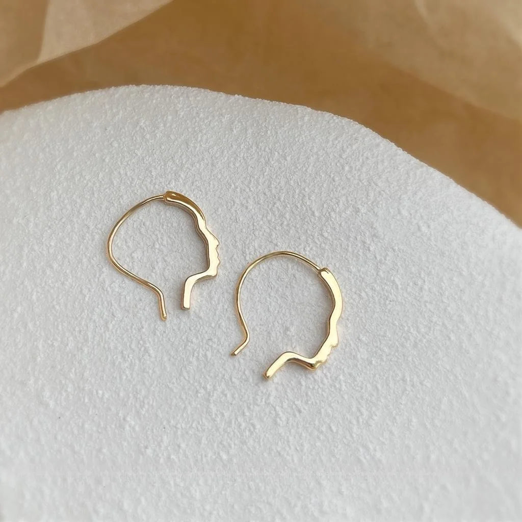 14K Gold Plated Copper Abstract Face Line Drop Earrings Korean Minimalist Geometric Jewelry