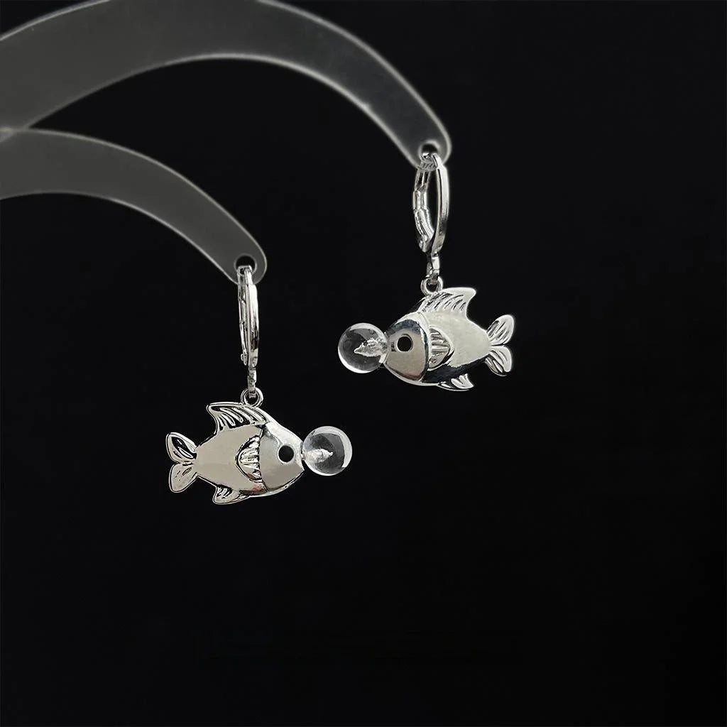 Original Copper Bubble Goldfish Drop Earrings Sweet Cool Minimalist Animal Design Jewelry