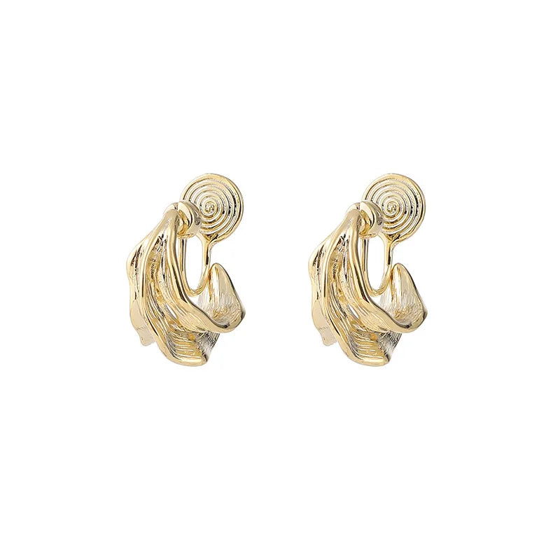 Luxury Gold Alloy Spiral Coil Hoop Stud & Clip On No Piercing Textured Metal Statement Earrings