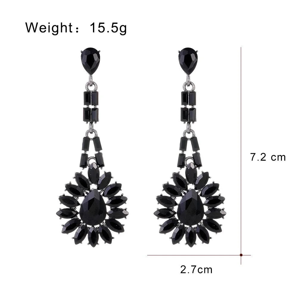 Luxury Red Crystal Rhinestone Flower Chandelier Earrings Alloy Geometric Dangle Earrings For Wedding Party Gift