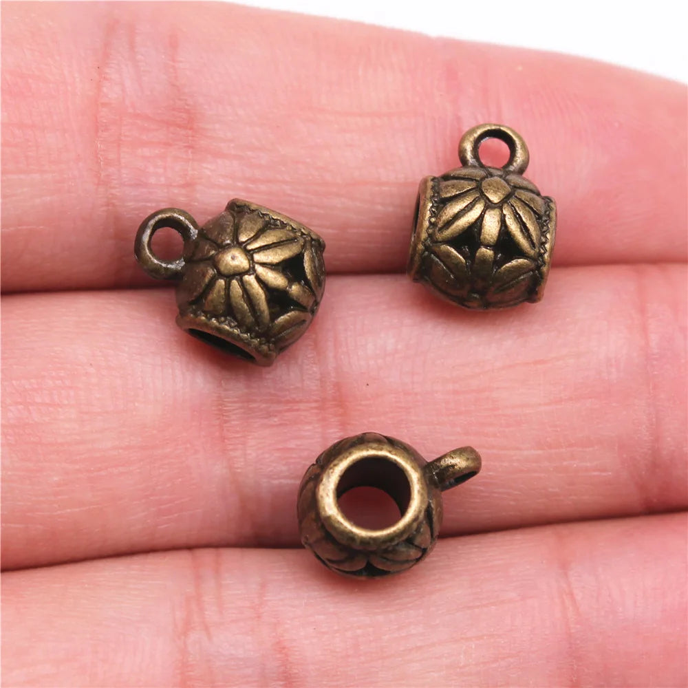 13x9x9mm 2.3g Multicolor Zinc Alloy Hollow Floral Pendant Bail Connector for DIY Jewelry Making
