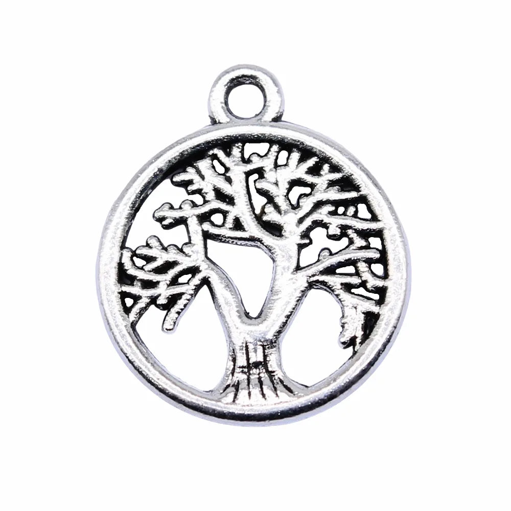 16x16mm 1.2g Antique Silver Zinc Alloy Tree of Life Charm Pendant for Bracelet Jewelry Making