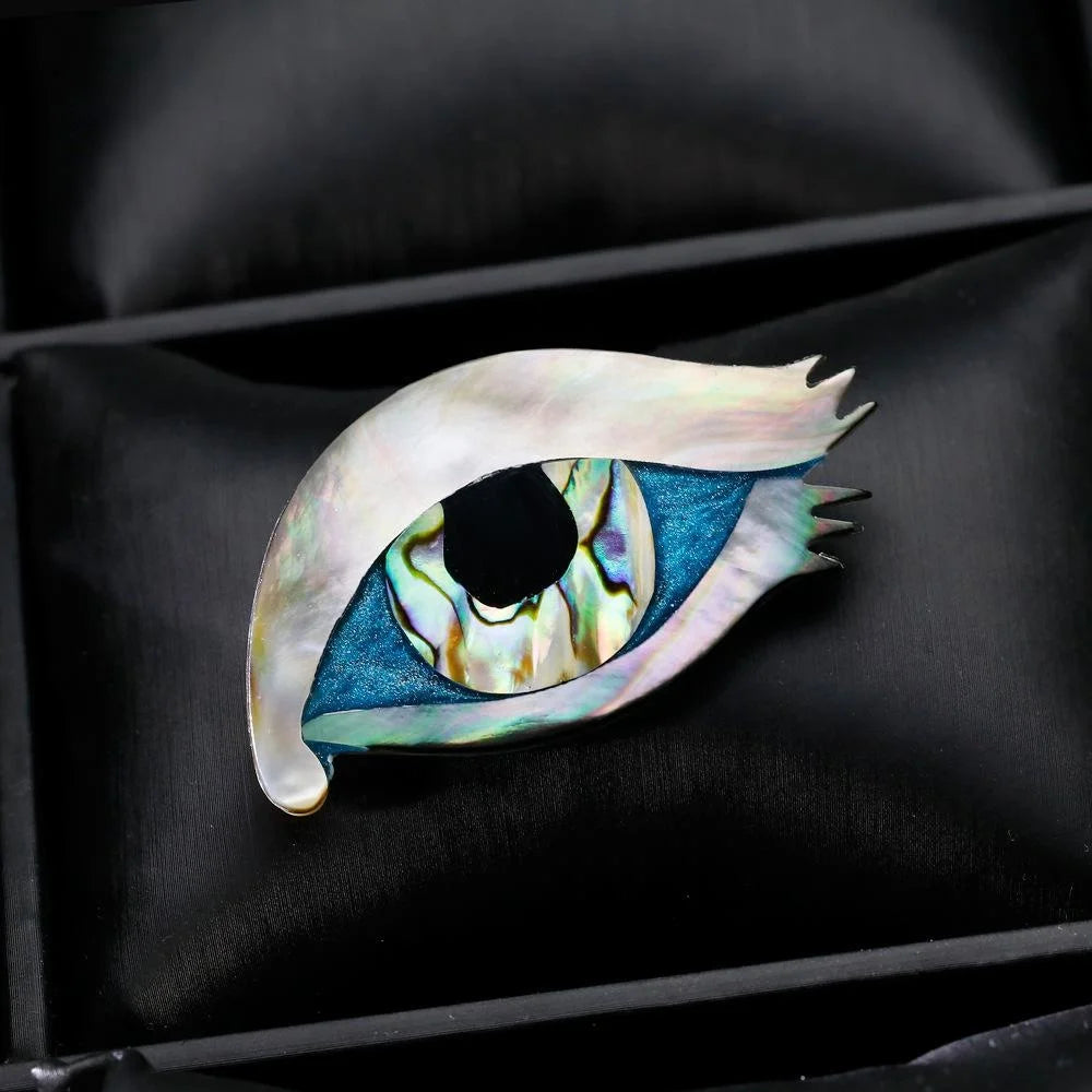 Elegant Eye Brooch With Natural Abalone Mother Of Pearl Shell, Alloy Lapel Pin Corsage Suit Accessory Gift