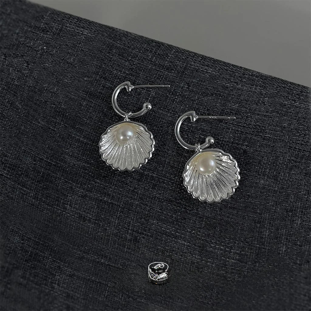 Freshwater Pearl Seashell Drop Earrings Copper Vacation Style Elegant Jewelry